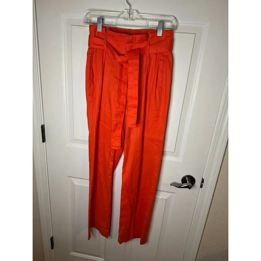 Banana Republic High Waist Paper bag Wide Leg Linen Cotton Pants Orange Size 0